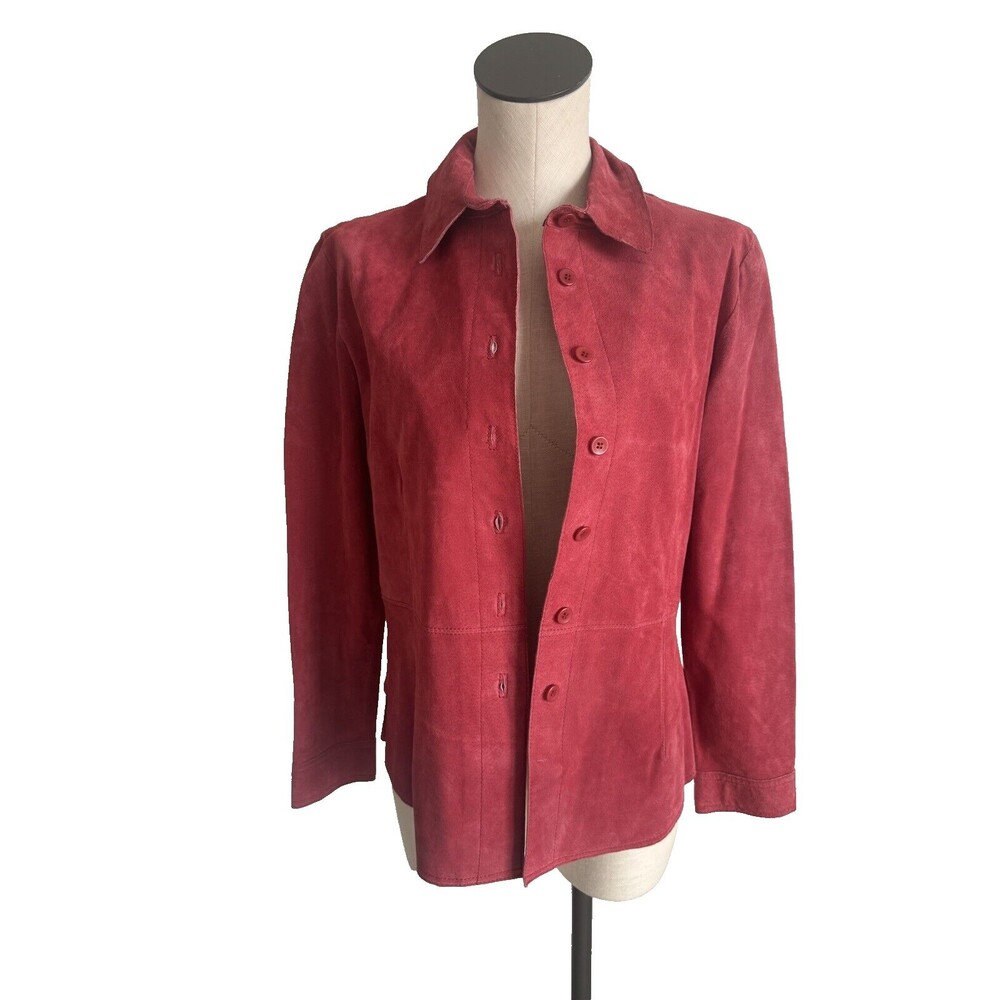 Andrea Viccaro Leather Jacket Button Down Shirt Red Size Medium